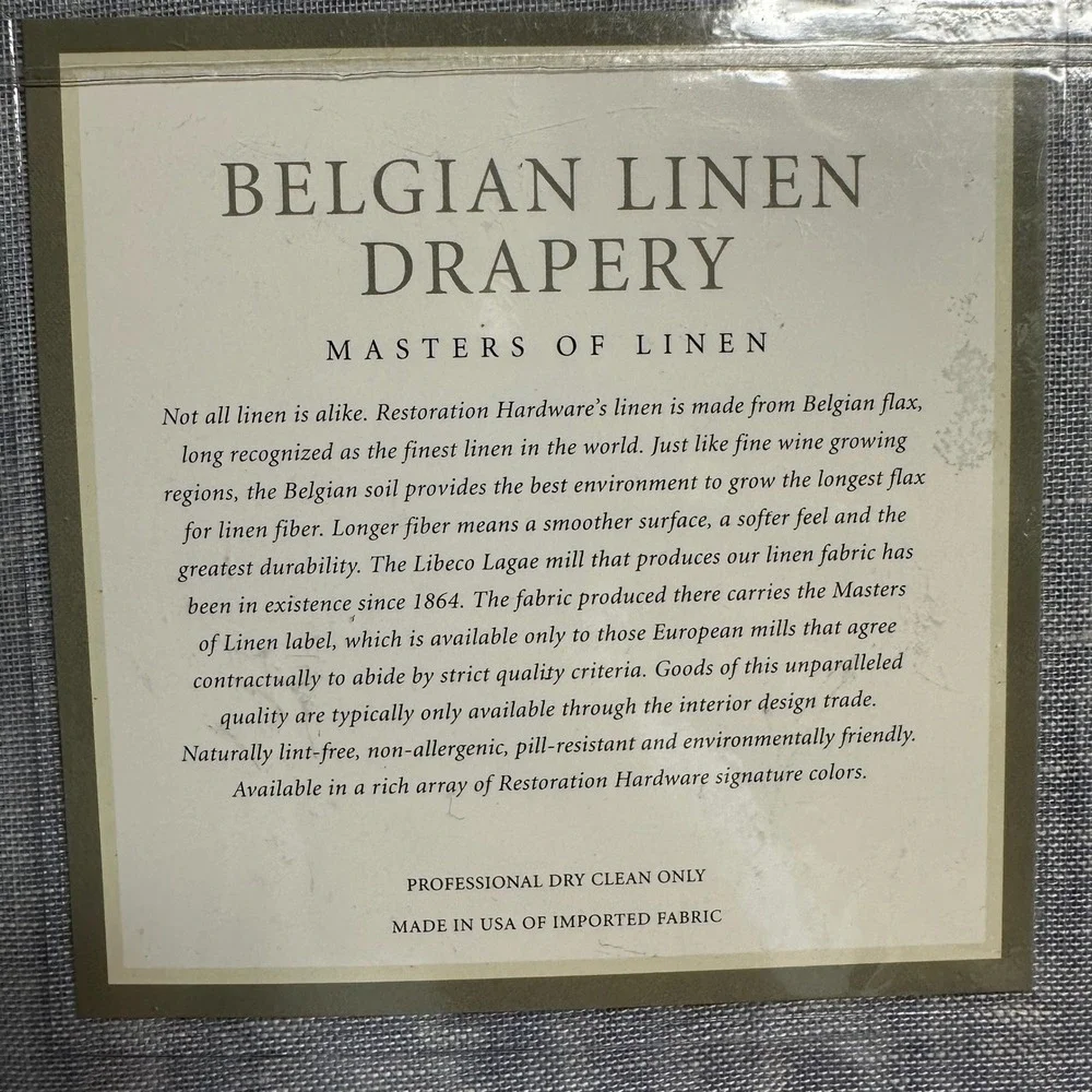 Restoration Hardware Belgian Linen Drapery 2 Pc Grayish Blue 50 x 108 inch NEW