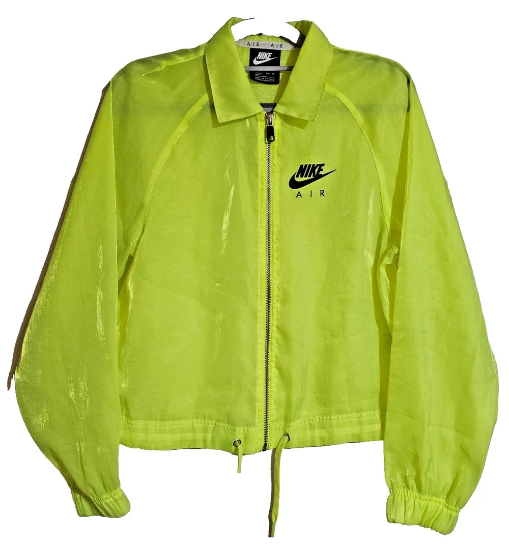 Nike Air Neon Volt Sheer Zip Windbreaker Jacket Drawstring Cropped Womens XS