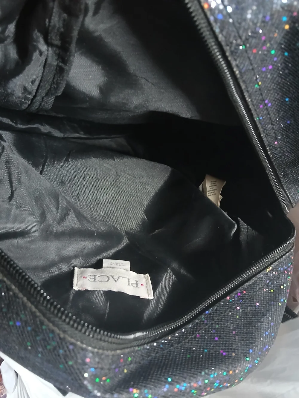 Place black glitter backpack With Patch Embroidery Designs And Beads Makeup Size