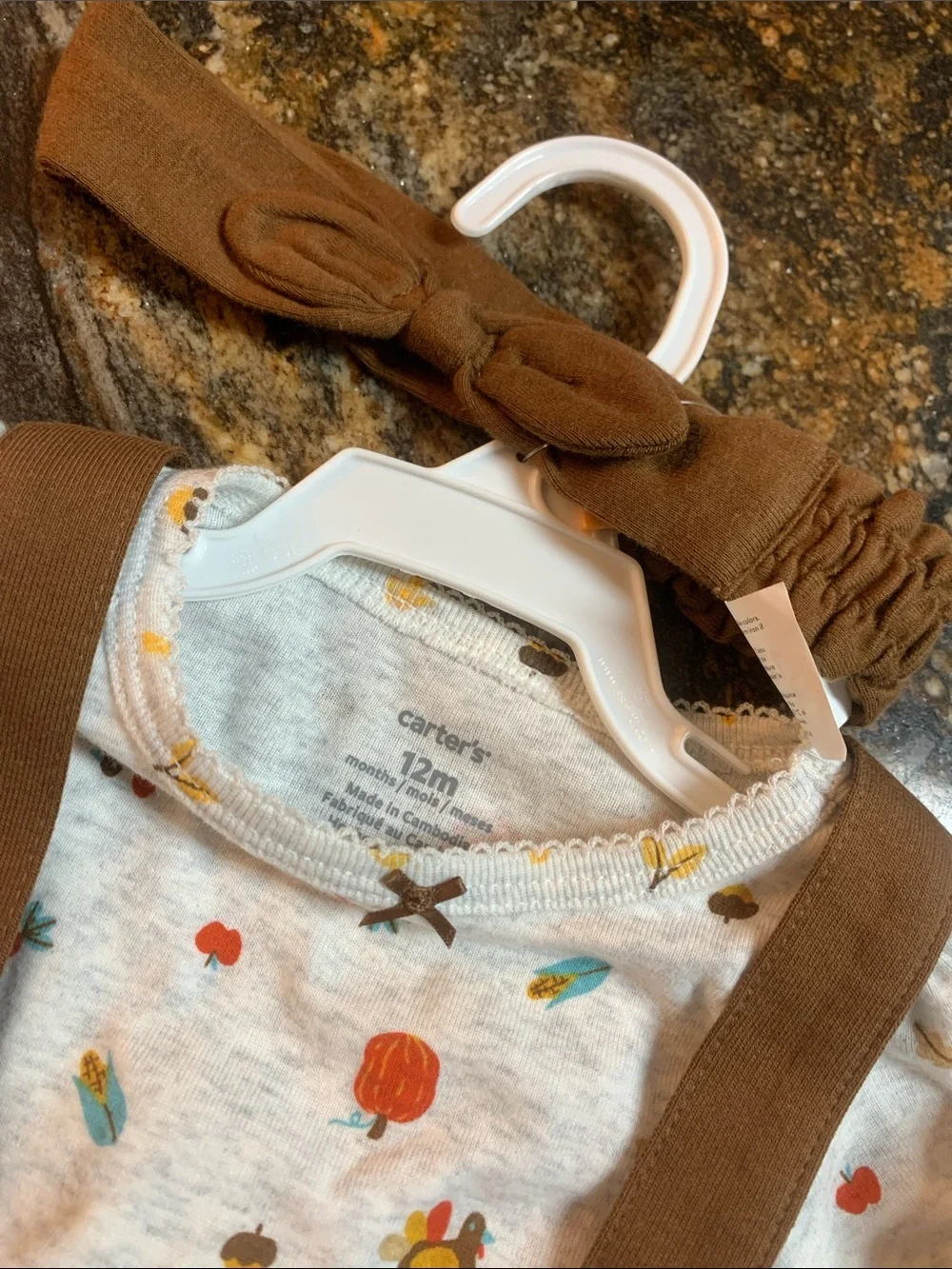Carter's Brown Suspender Skirt and Floral Top Set with Headband