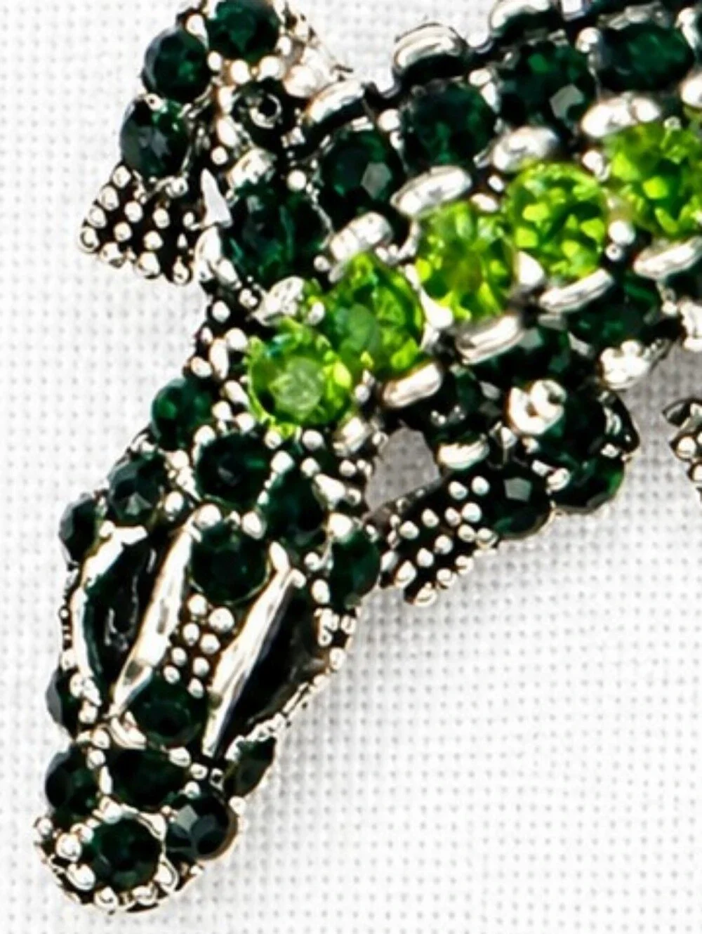 Green Rhinestone Alligator Brooch/ Necklace Convertible Pin Silver Tone NWOT