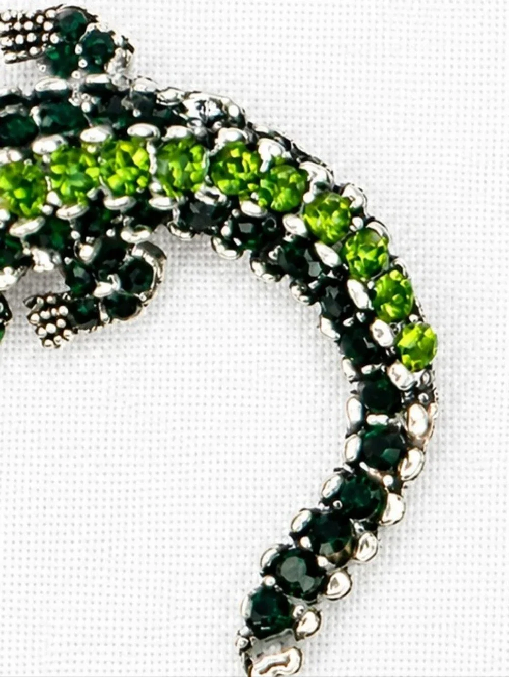 Green Rhinestone Alligator Brooch/ Necklace Convertible Pin Silver Tone NWOT