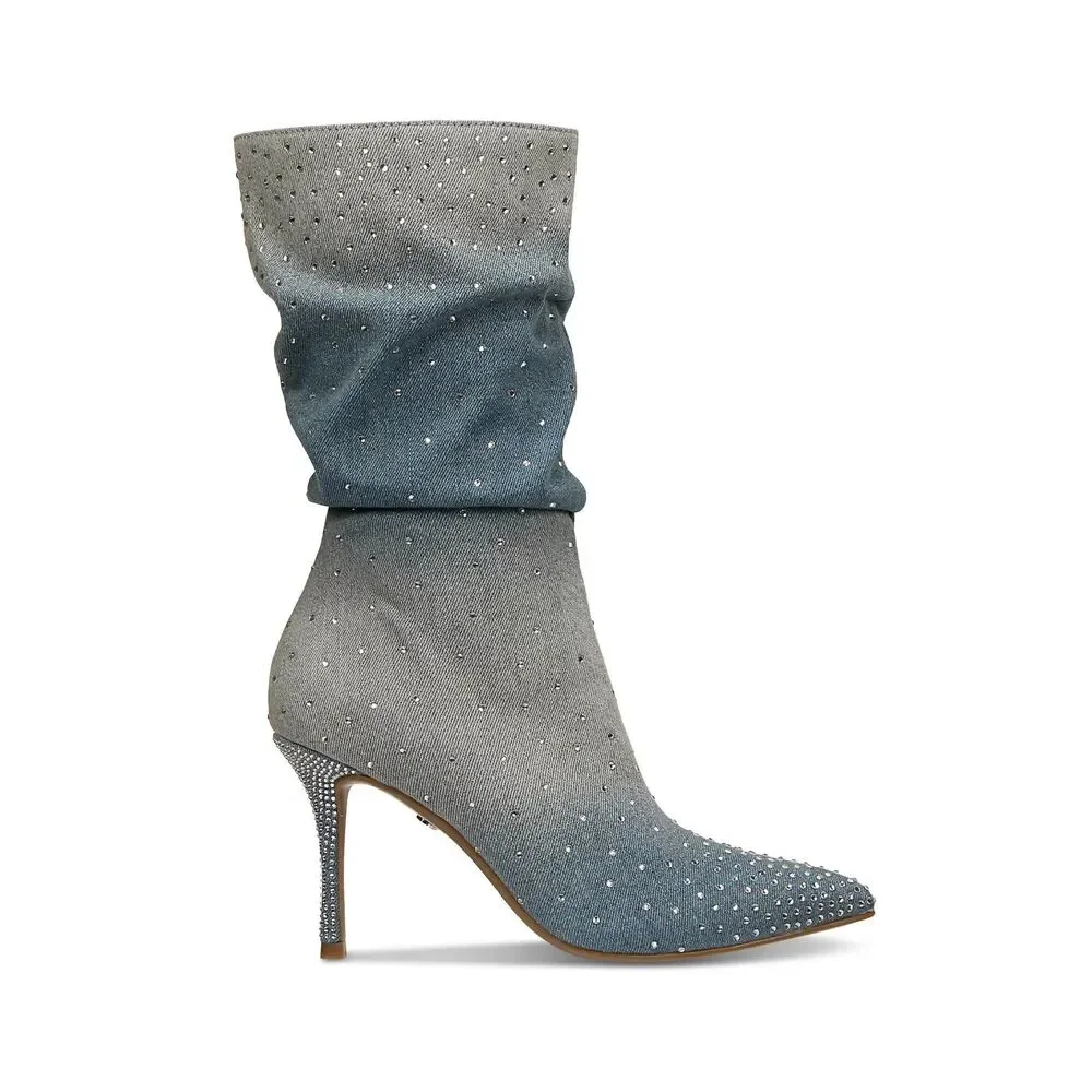 Thalia Sodi Women 6 M Denim Rhinestone Raquell Slouch Pointed Toe Boots NIB QJ3