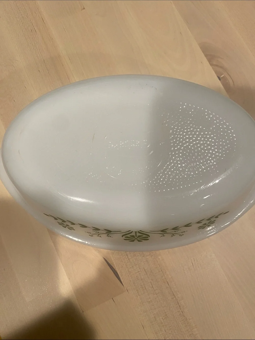 Vintage White Casserole Dish with Green Floral Pattern - Bakeware