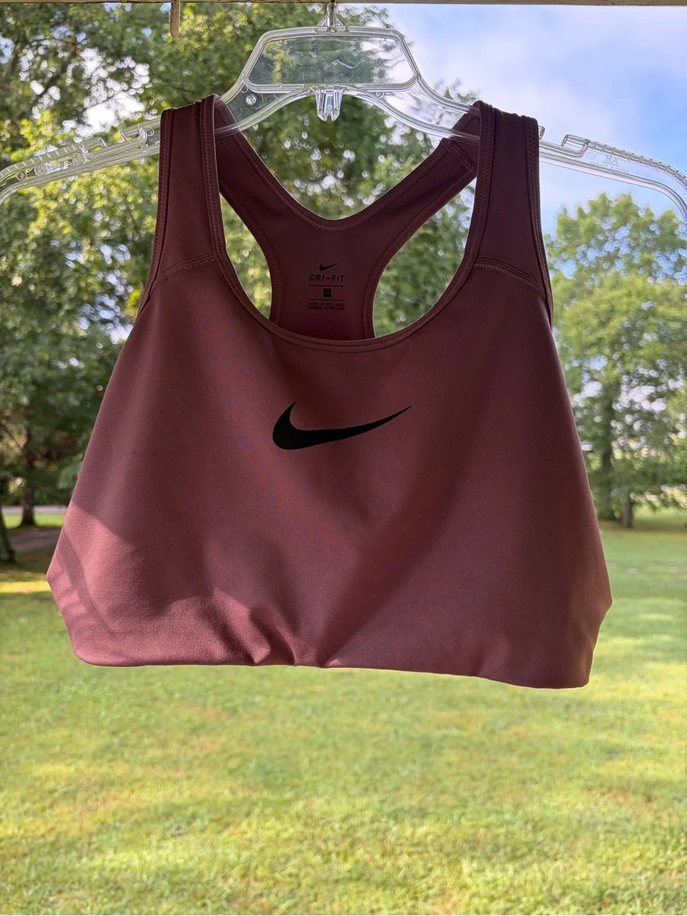 Nike Dri-Fit Mauve Sports Bra Black Swoosh Sz XL athletic gym exercise run walk