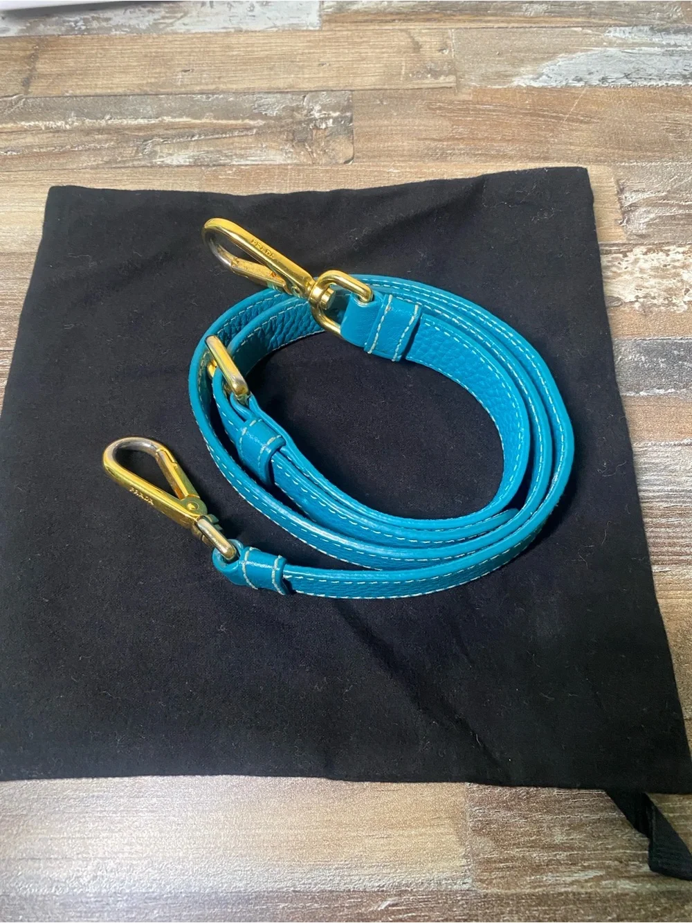 Prada Teal Green Leather Shoulder Strap with Gold Hardware