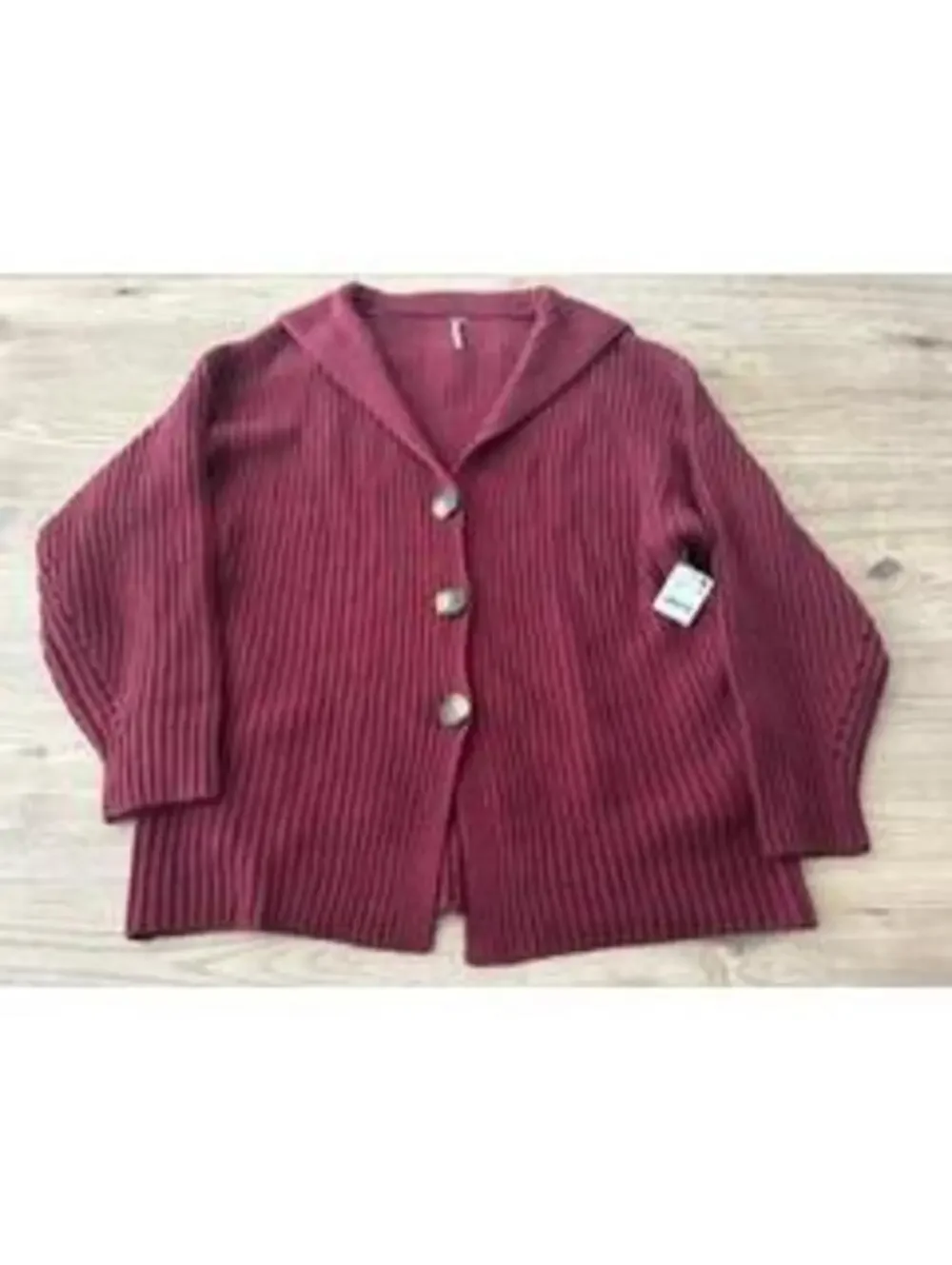 Free People Swim Too Deep Cardigan Sweater Womens L Burgundy Ribbed Knit New