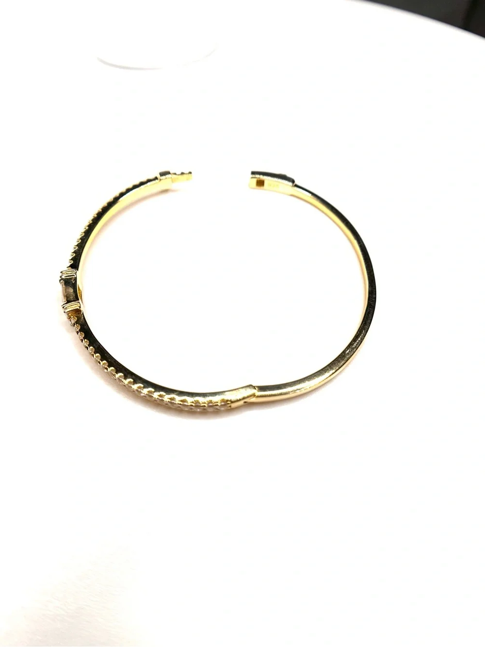 18K Gold w/ Simulated Stones Bangle with Emerald-Cut Center Stone (video)