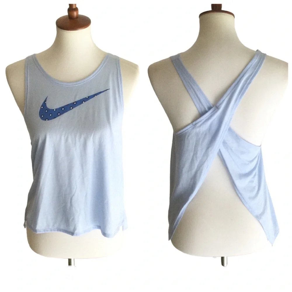 NIKE Running Dri-Fit Swoosh Crossback Tank Top Blue Sz Small