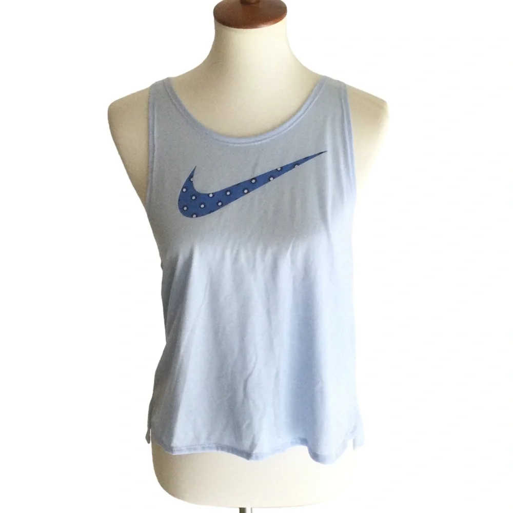 NIKE Running Dri-Fit Swoosh Crossback Tank Top Blue Sz Small