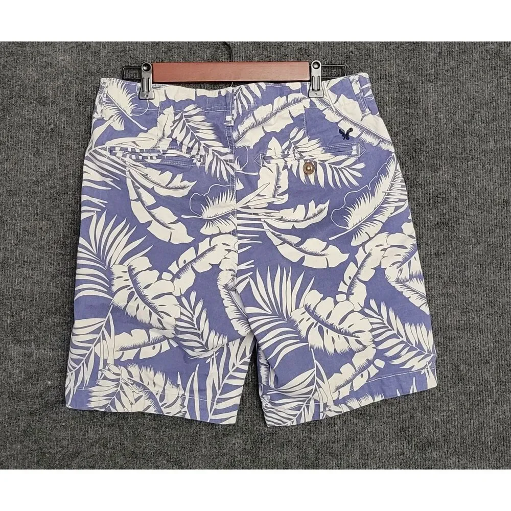 American Eagle Mens Prep Chino Shorts Tropical Print Blue White 30