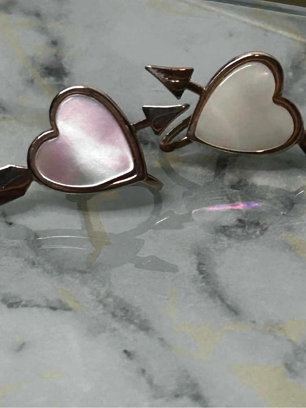 Vintage Silver Heart Earrings mother of Pearl