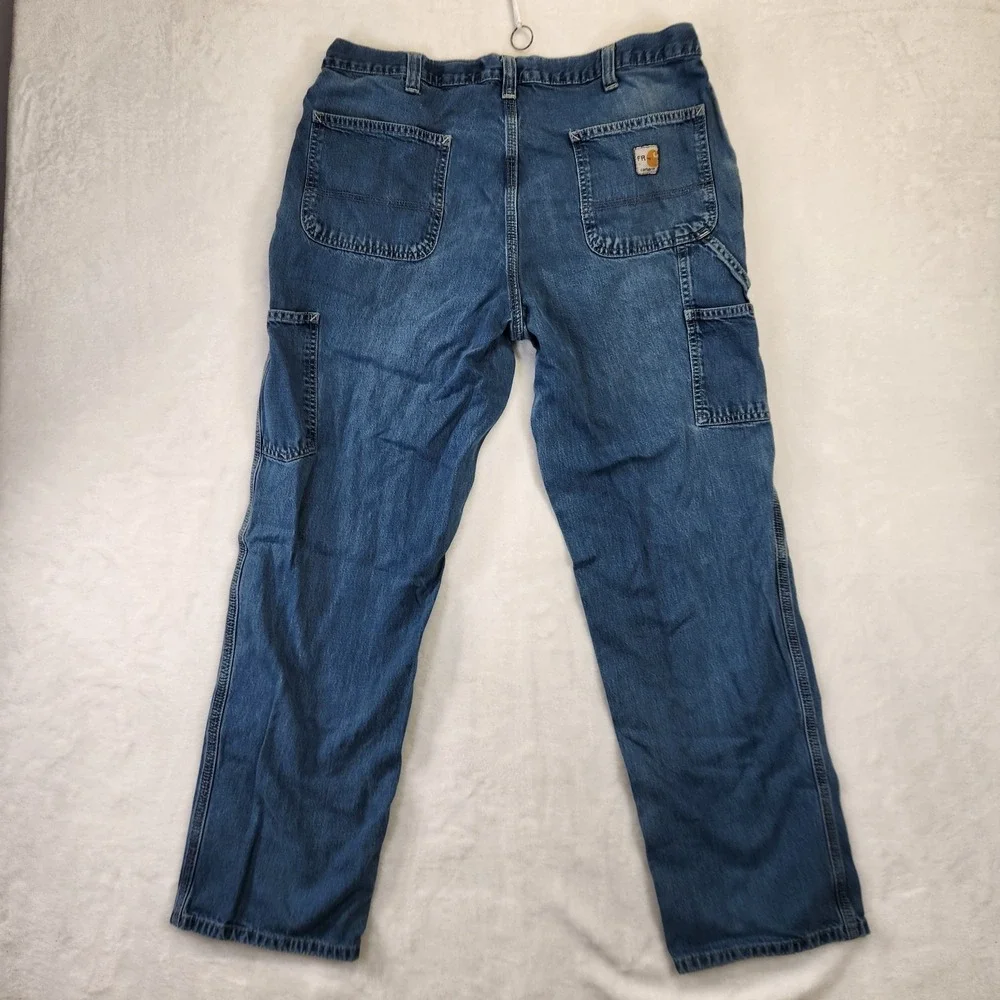 Carhartt FR Jeans‎ Mens 38x32 Blue Denim Relaxed Fit Workwear Grunge Distressed