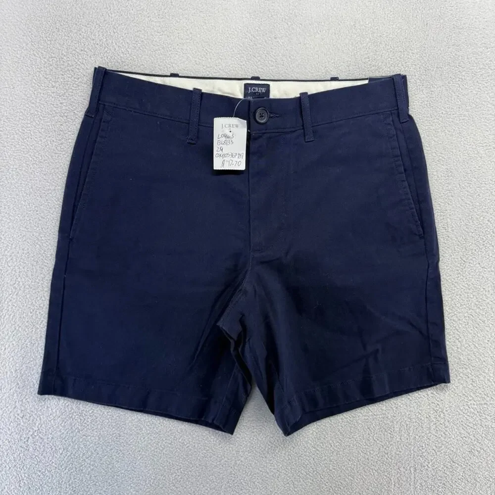 J Crew Shorts Men's 29 Blue Navy Chino Khaki Preppy Flat Front Solid 7 inch NEW