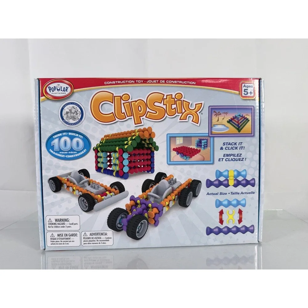 POPULAR PLAYTHINGS Clipstix Construction Toy 100 Pieces Build a car or house etc