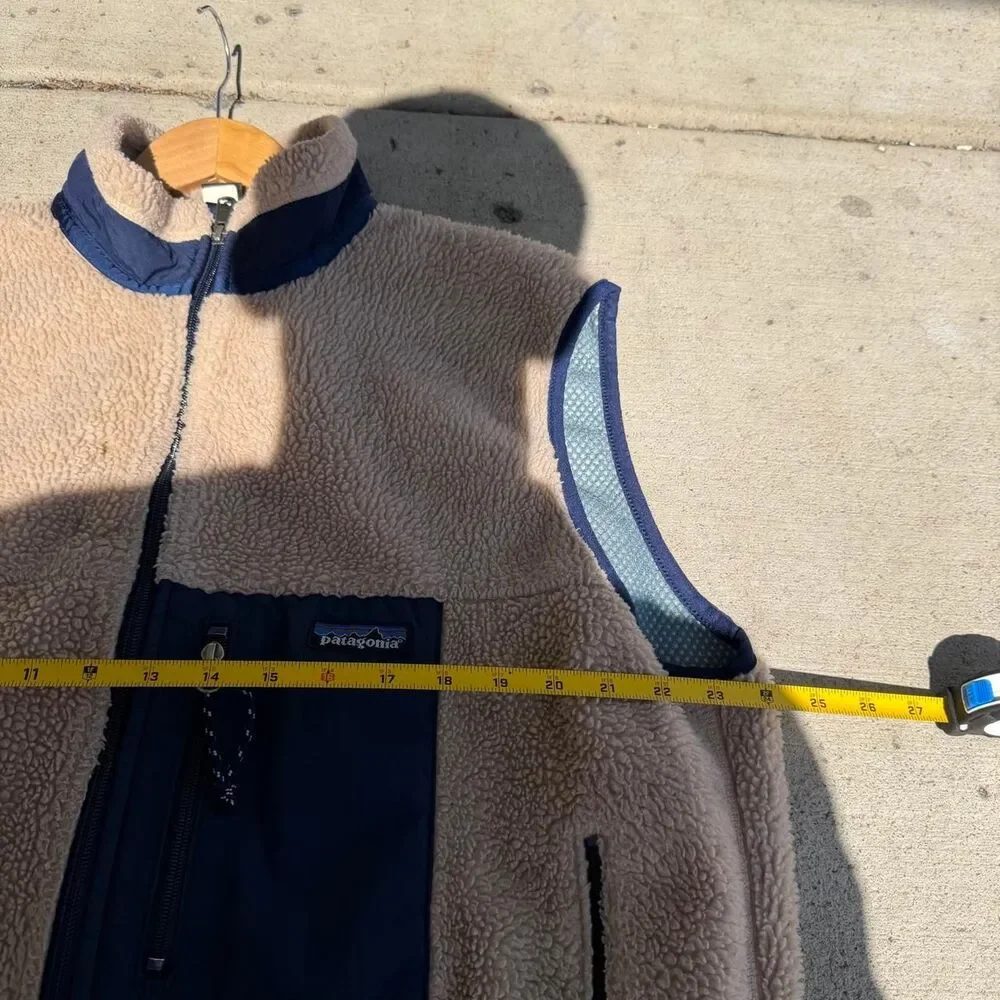 Mens Patagonia Deep Pile Sherpa Fleece Vest Y2K Gorpcore Navy & Tan Size XL