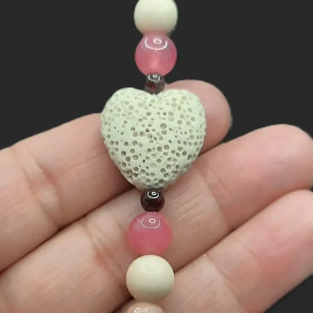 Handmade Butterfly Bag Charm Beaded Pink Cream Diffuser Keychain Lava Heart NEW