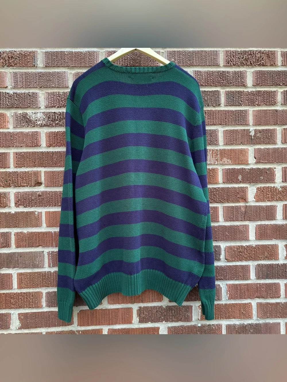 Vintage 90s Polo Ralph Lauren Mens Sz XXL Blue Green Striped Cotton Knit Sweater