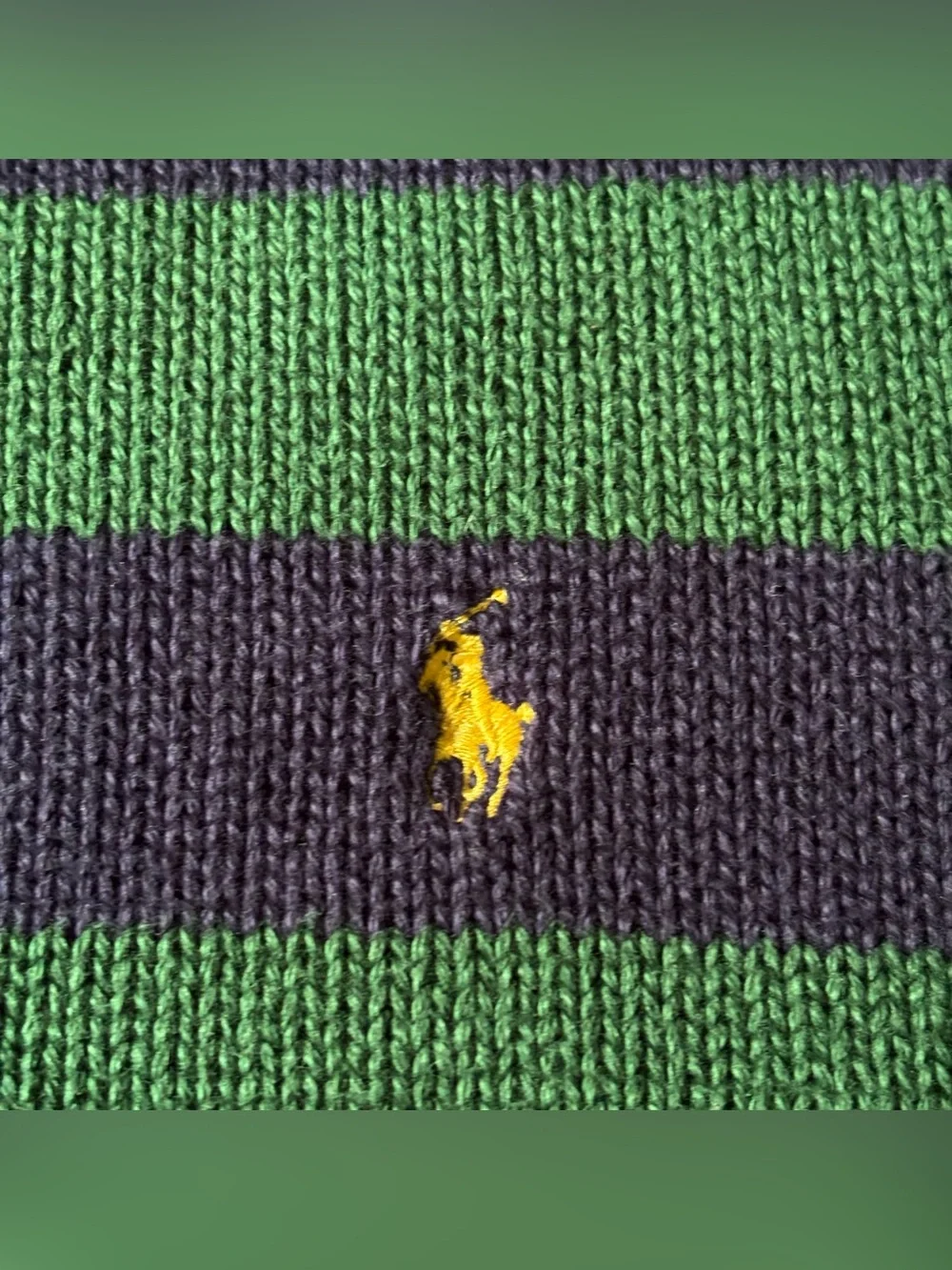 Vintage 90s Polo Ralph Lauren Mens Sz XXL Blue Green Striped Cotton Knit Sweater