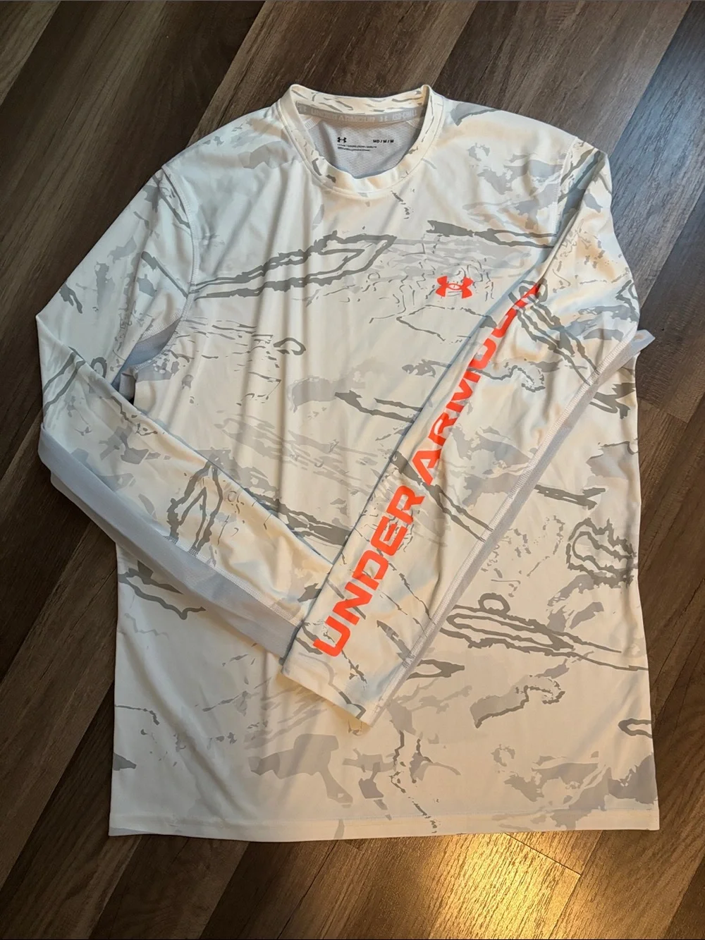 Under Armour White Long Sleeve Performance Shirt Orange Accents