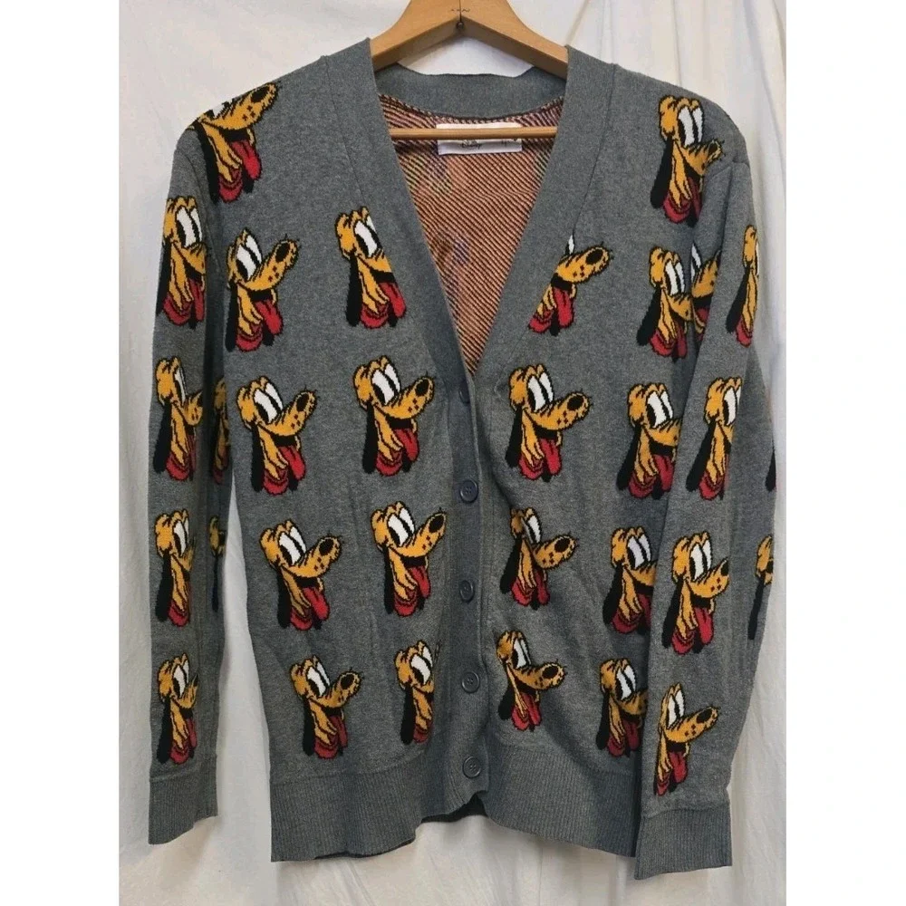 Disney Store Pluto Dog 90th Anniversary Varsity Grey Cardigan Adult