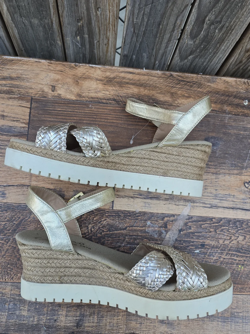 Woven Metallic Espadrille Wedge Sandals Gold Size 8