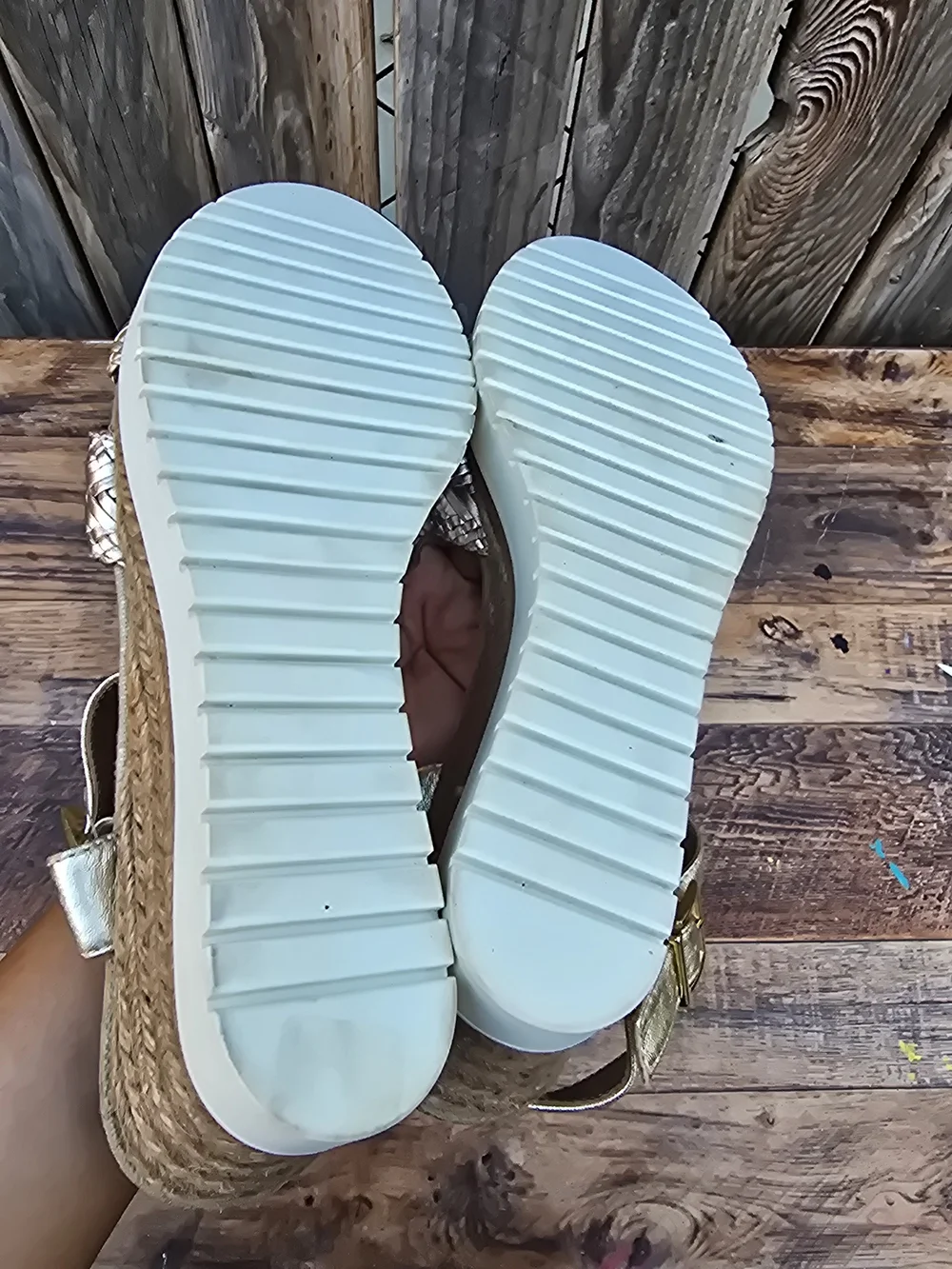 Woven Metallic Espadrille Wedge Sandals Gold Size 8