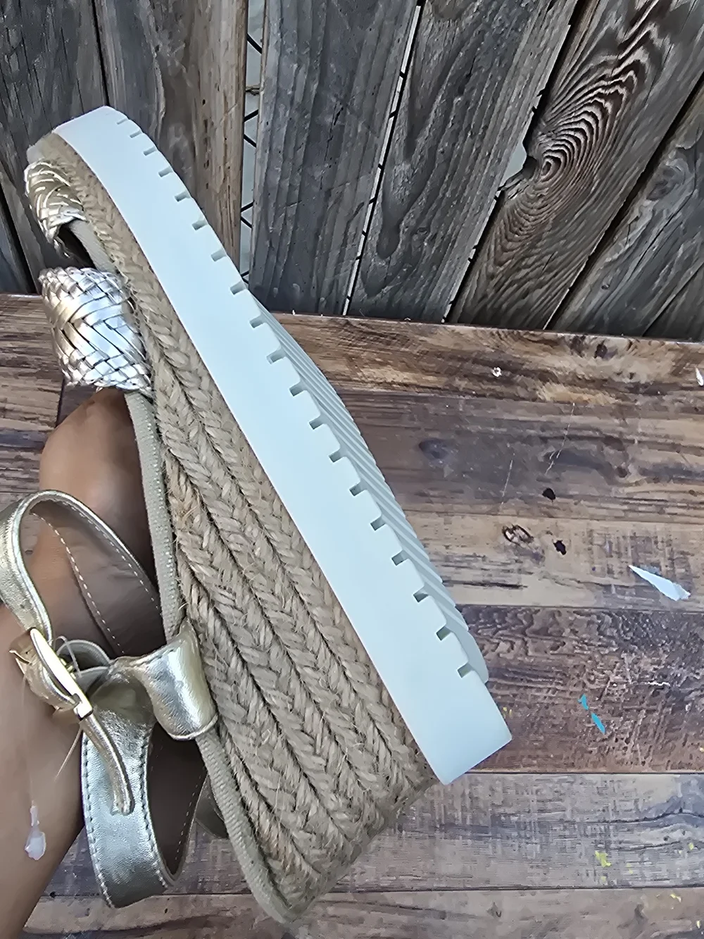 Woven Metallic Espadrille Wedge Sandals Gold Size 8