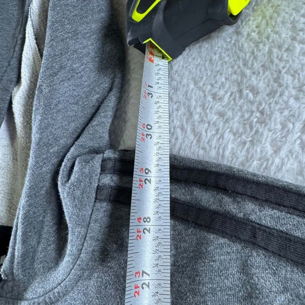 Y2K Adidas Striped Solid Hoodie Boxy Fit Gray Black Logo Men's XL Clean Pullover