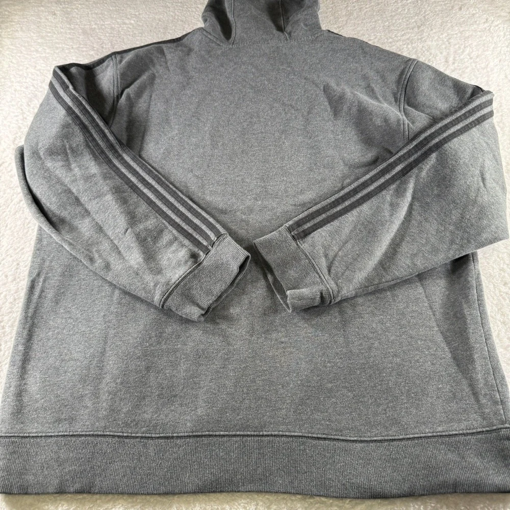 Y2K Adidas Striped Solid Hoodie Boxy Fit Gray Black Logo Men's XL Clean Pullover