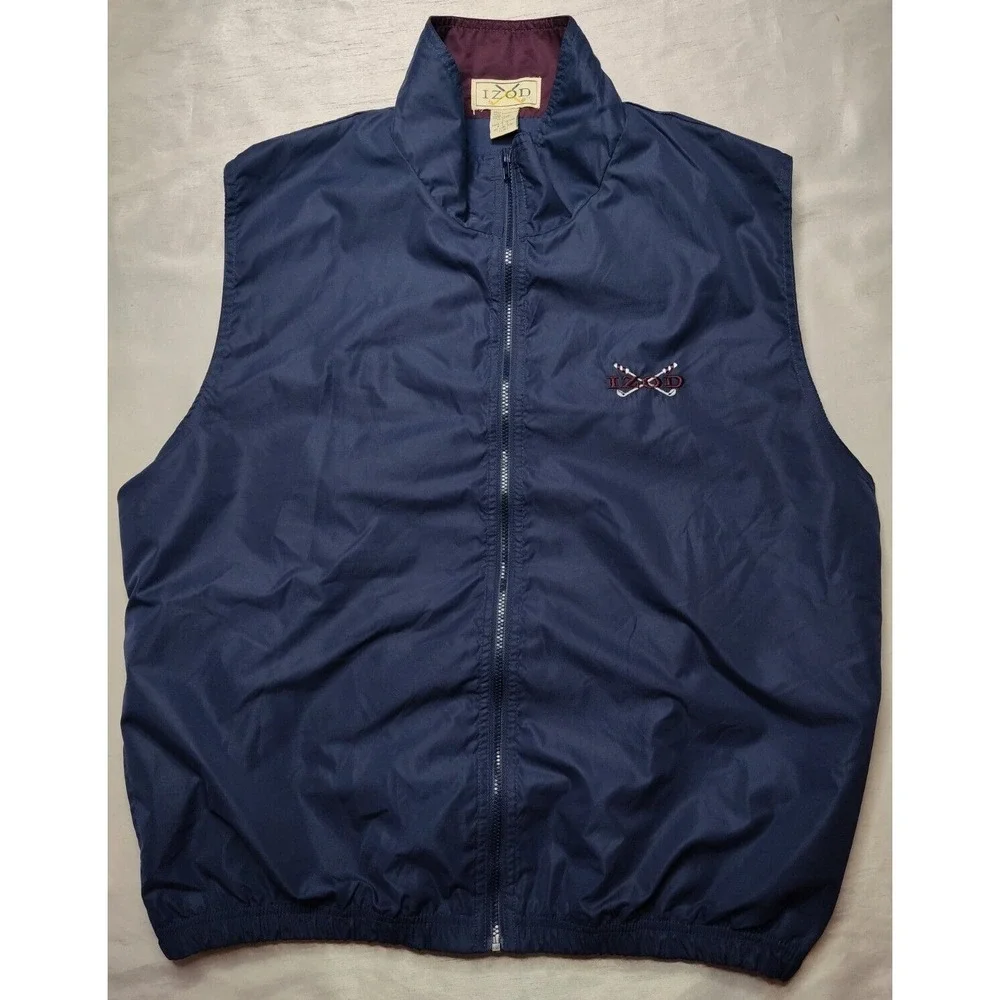 VTG IZOD GOLF Men‎ Large Blue Lined Double-Sided Embroidered Windbreaker Vest