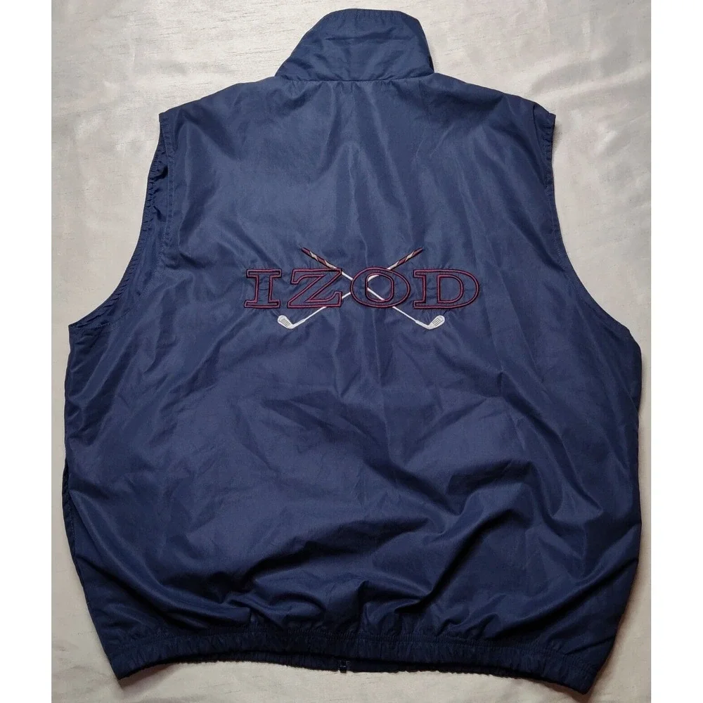 VTG IZOD GOLF Men‎ Large Blue Lined Double-Sided Embroidered Windbreaker Vest