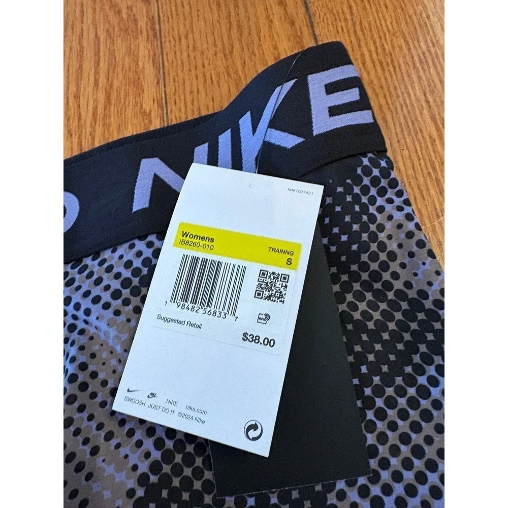 Nike Pro Dri FIT Womens Training Shorts Black Purple Dot Print Size Small new