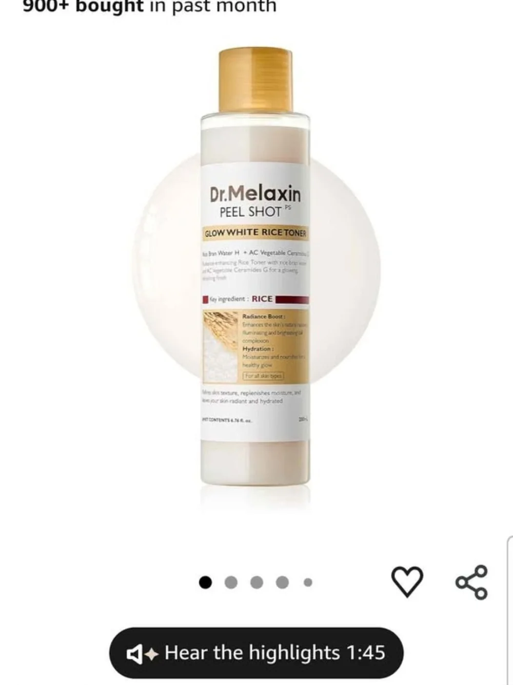 Dr. Melaxin Peel Shot Glow Rice Toner - White & Gold