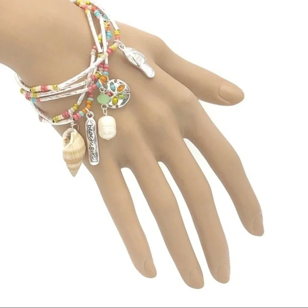 🌼 Beach Girl Charm Seed Bead Set of 5 Bracelets