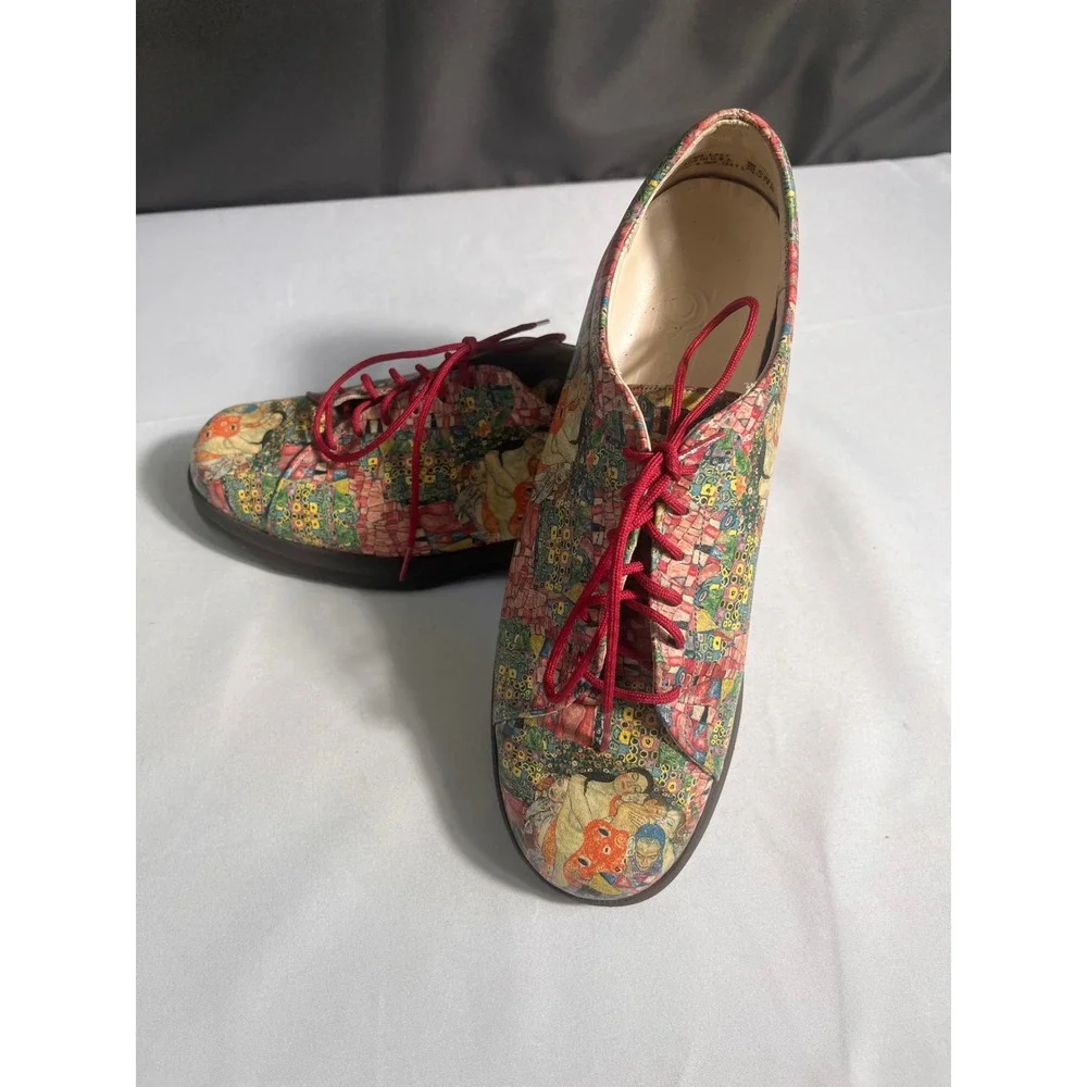 Jeon Klimt Art Print Lace Up Oxford Shoes Women's US 7M Made in USA Leather