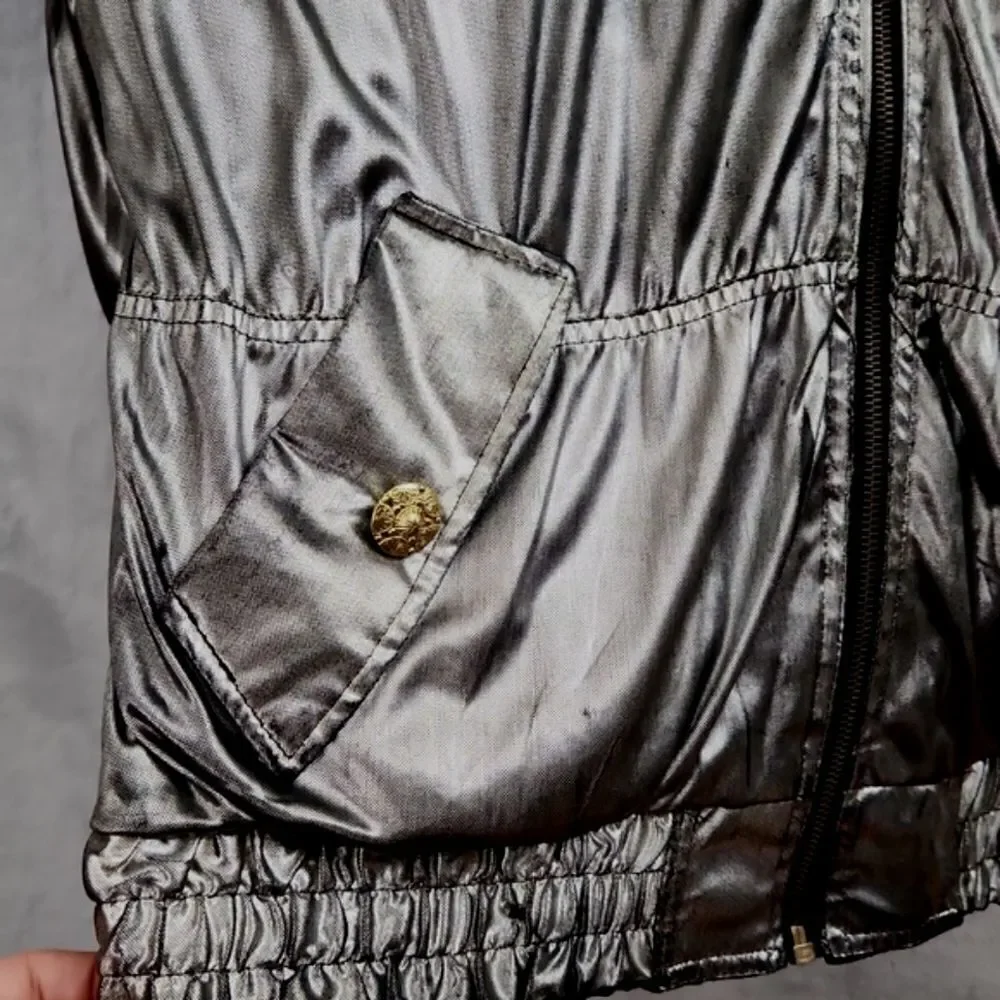 Vintage Reversible Black Metallic Windbreaker Jacket Full Zip Oversized
