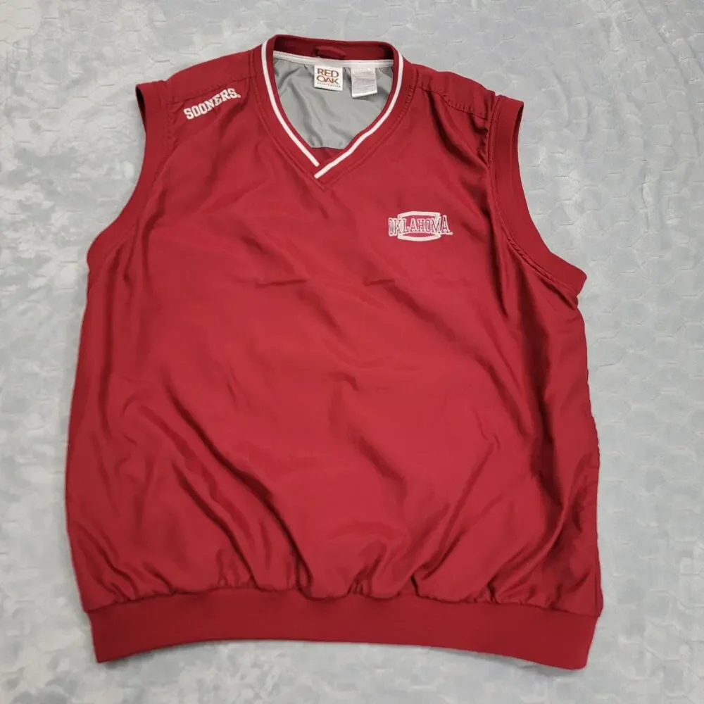 Vintage Red Oak Oklahoma Sooners Golf Wind Vest Pullover Mens XL Crimson