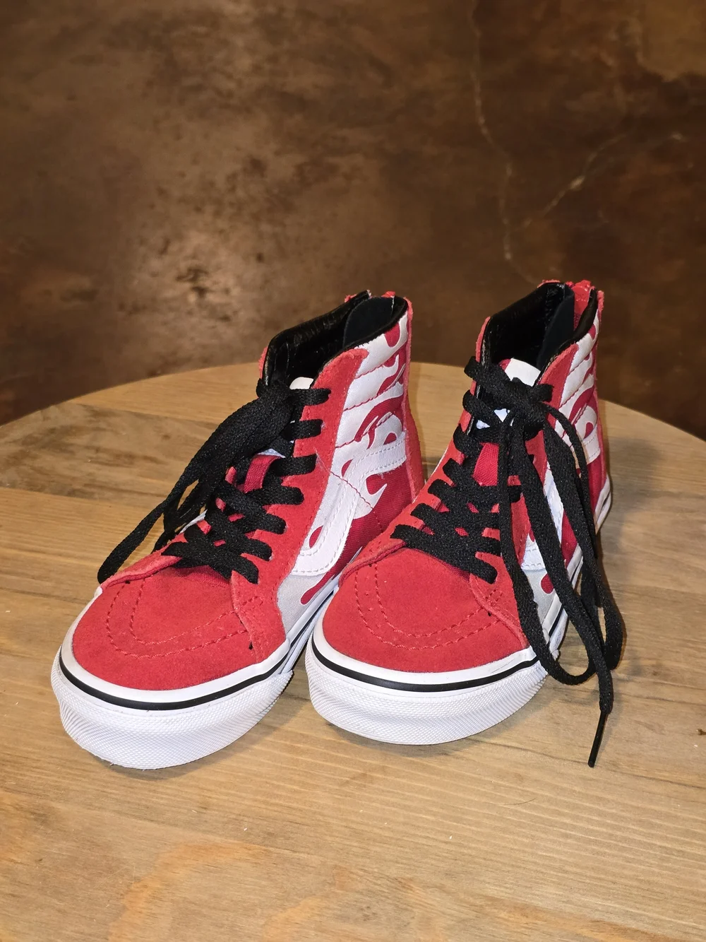VANS Sk8-Hi Zip Ferocious Flame Red White High Top Sneakers Kids Size 11