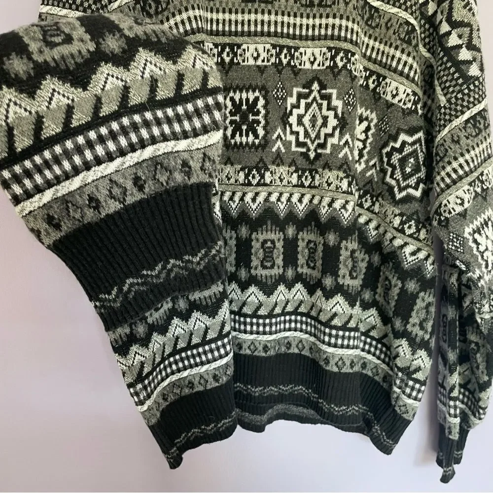 Florence Tricot Made in Italy Grandpa Crewneck Sweater Vintage Black and White