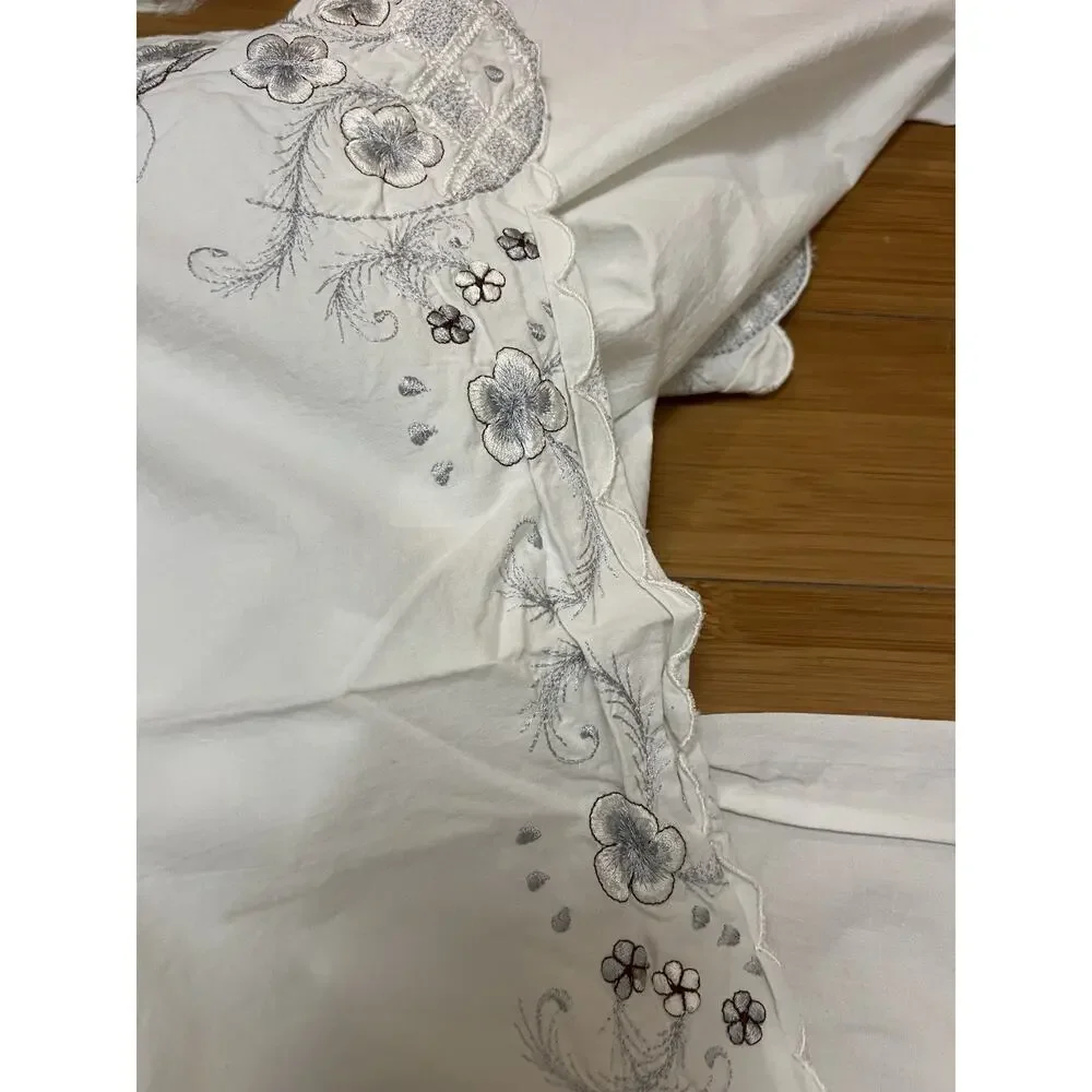 3PC Vintage JC Penney Full Sheet Set Floral Embroidered Butterfly Flower Cottage