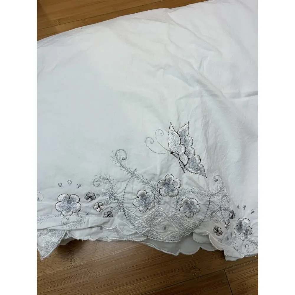 3PC Vintage JC Penney Full Sheet Set Floral Embroidered Butterfly Flower Cottage