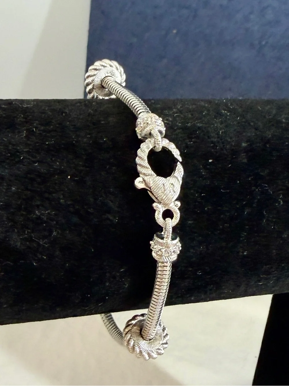 JUDITH RIPKA Sterling Silver Sparkling CZ Snake Charm Bracelet 2 Spacers; 7.5”
