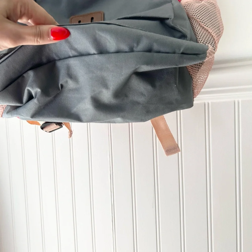 Quiksilver Pink and Gray School Backpack with Leather Accents