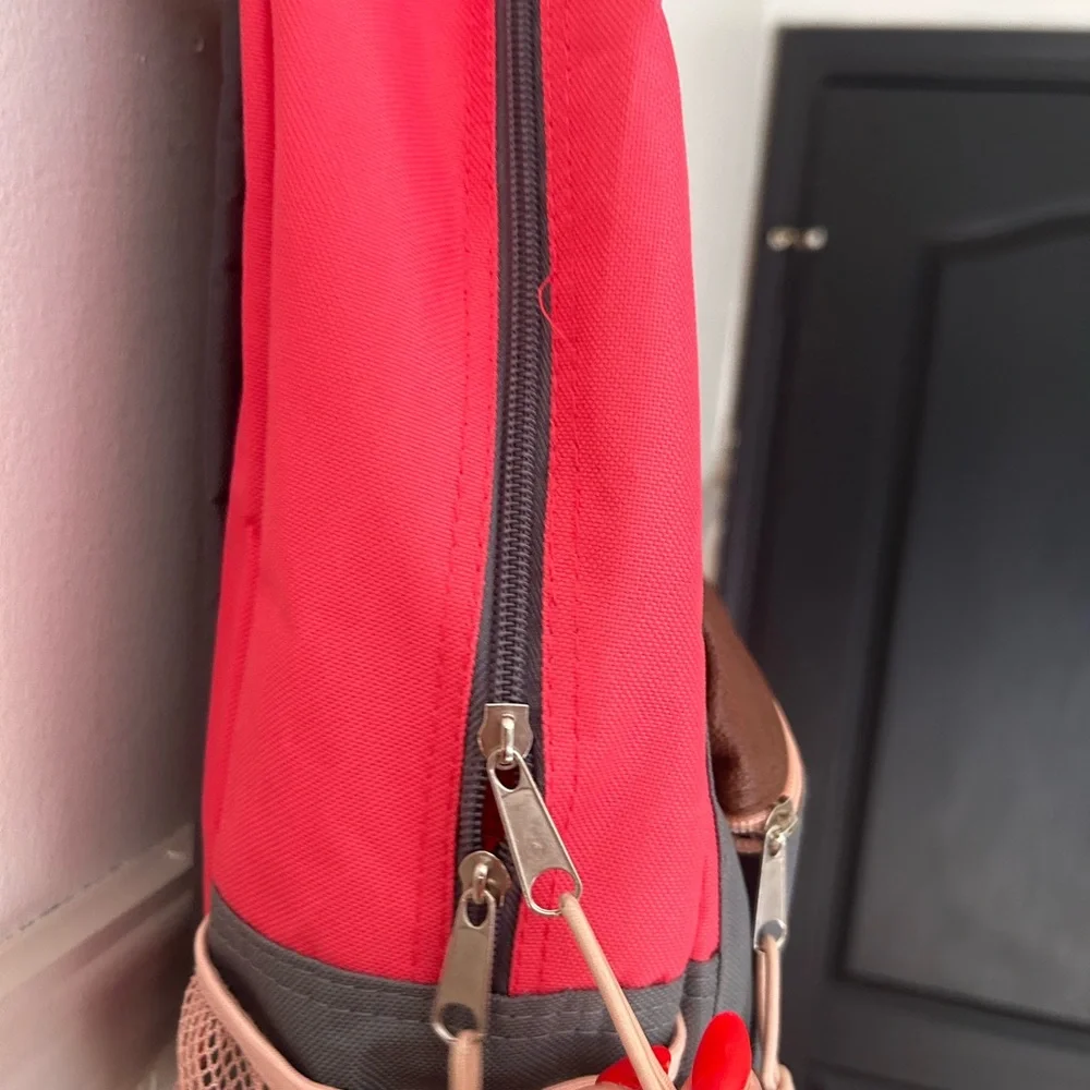 Quiksilver Pink and Gray School Backpack with Leather Accents