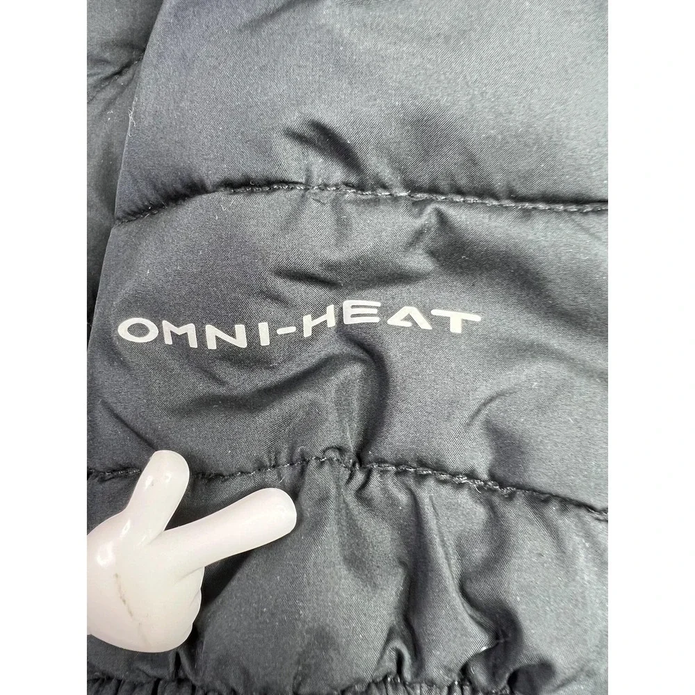 Columbia Jacket Mens Medium Black Omni-Heat White Out II Hooded Puffer Full Zip