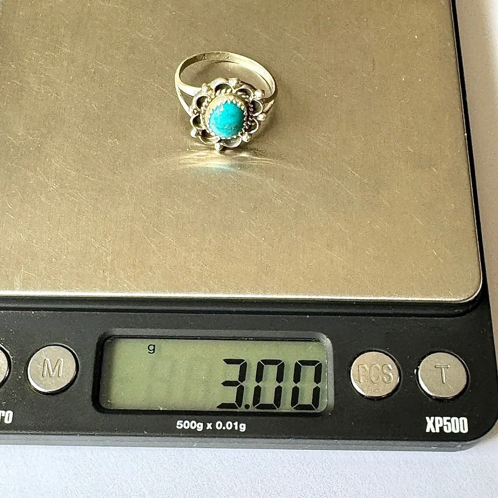Navajo Flower Ring Turquoise Sz 7 Sterling Silver Signed Morgan Native Amer