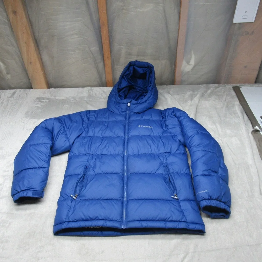 Columbia Jacket Kids Large 14-16 Blue Omni-Heat Hooded Puffer Winter Wear Warm