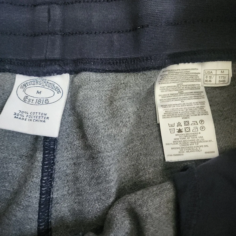 Brooks Brothers Knit Shorts Mens Medium Navy Blue Pique Drawstring Fleece Logo