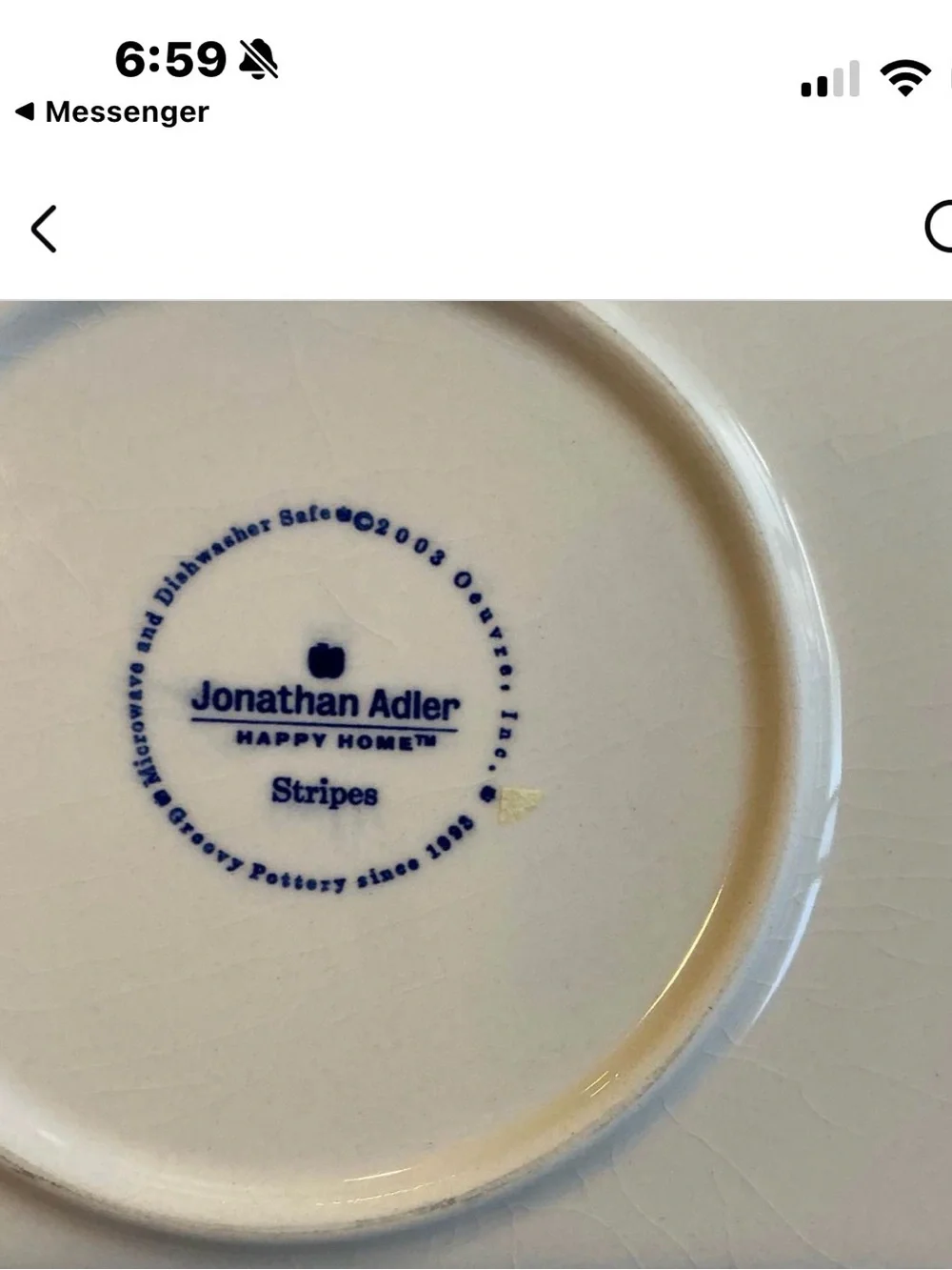 Jonathon Adler set of 3 plates/3 bowls vintage Happy Home Stripes dinnerware set